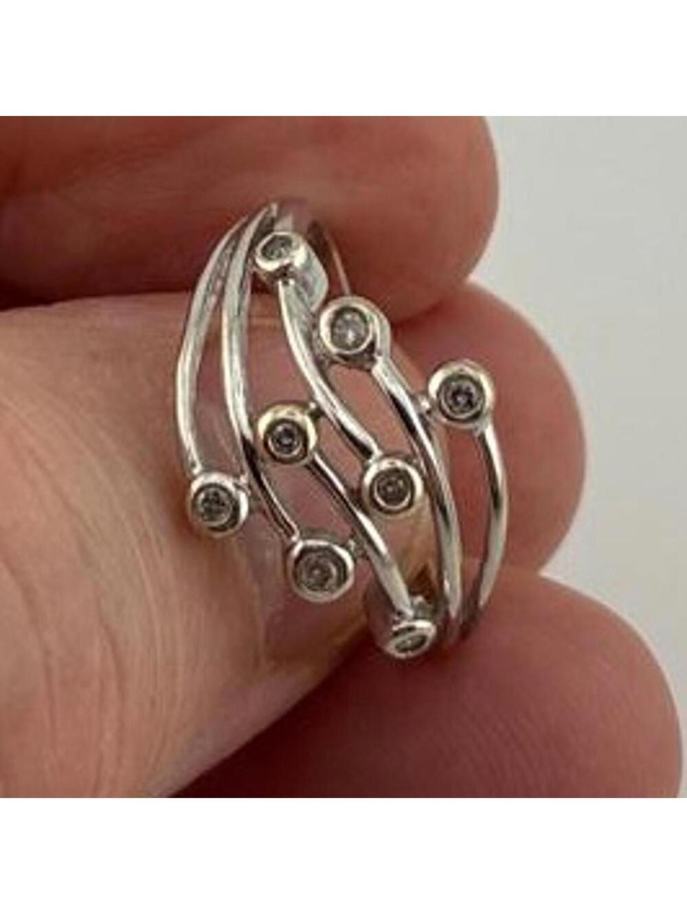 14K White Gold Diamond Wave Scatter Ring Size 6-3/4 2.92 grams Vintage